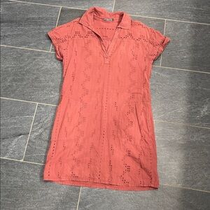 prAna Women's Ladyland Short Sleeve Shirt Dress Organic Cotton Eyelet Red